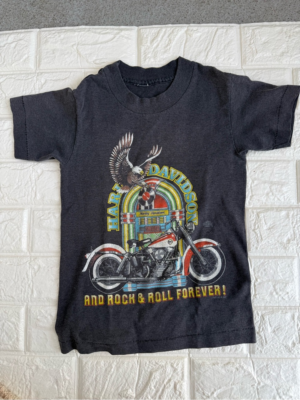 Vintage Harley‎ Davidson Kids T Shirt Single Stitch Eagle Biker USA Gray